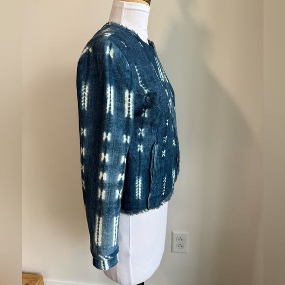 ANTHROPOLOGIE JIL SHIBORI GREYLIN DENIM PATTERNED BLAZER BLUE XS - Picture 3 of 7